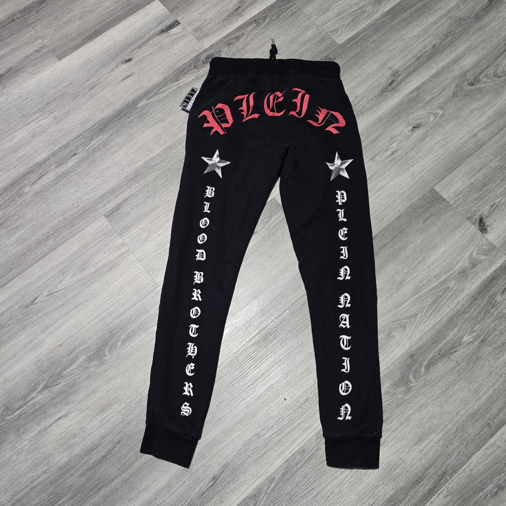 Philipp Plein Black Joggers with Red and White Accents